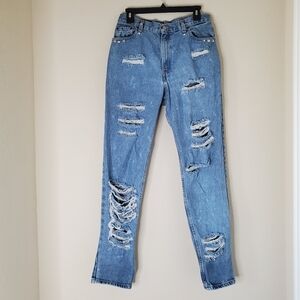 Vtg Levis 550 MOM Jeans Womens 12 Tapered Relaxed High Waist Blue Distressed